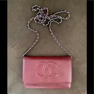 Chanel Wallet on Chain Timeless Cc Quilted WOC Dark Red Caviar Shoulder Bag